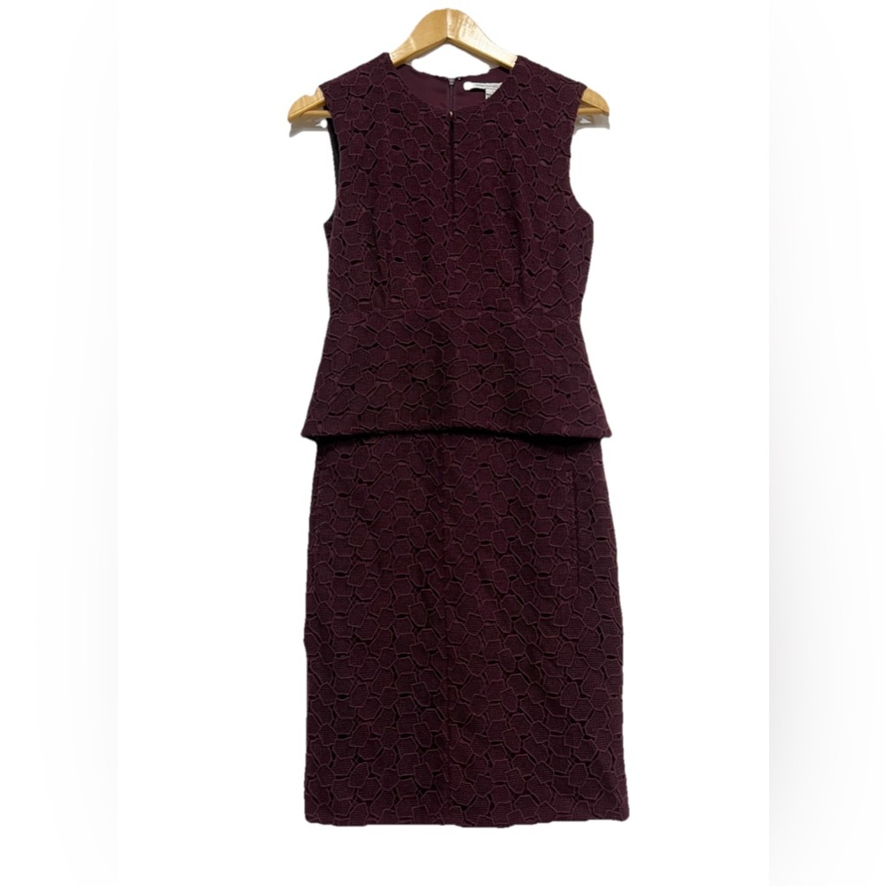 DVF Delian Pebble Lace Peplum Sheath Dress Size 4